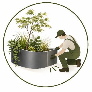 Une pépiniériste installe les végétaux dans une jardinière
