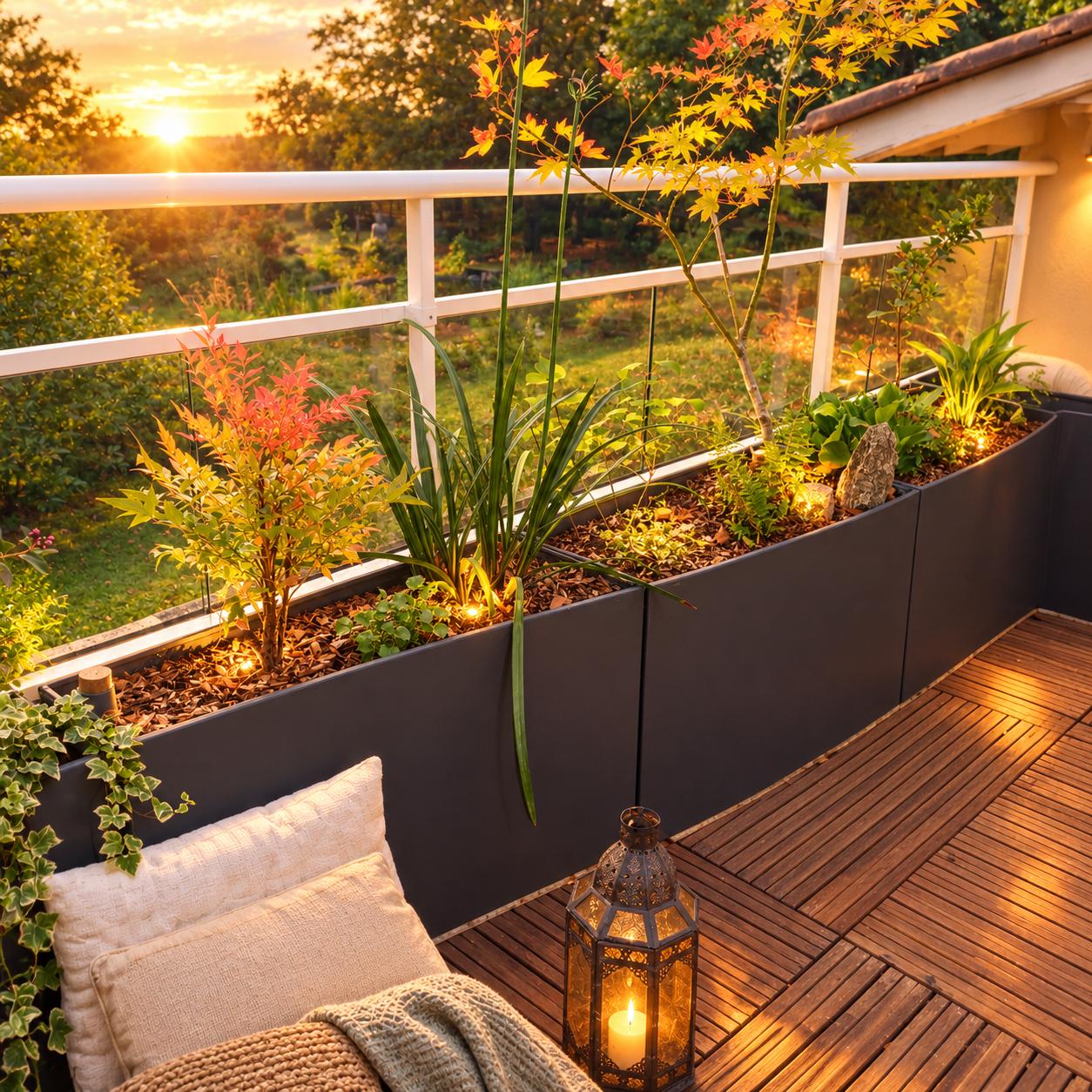 Jardinières KANSO végétalisées sur une terrasse